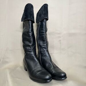 Geronea Black Leather Heeled Boots Fur Lined EU 39